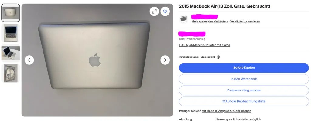 Anzeige für den Verkauf eines gebrauchten Notebooks